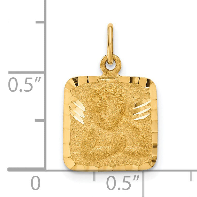 14K Satin and Diamond-Cut Angel Square Charm