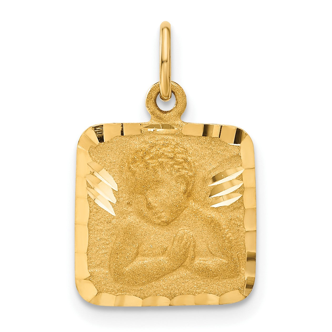 14K Satin and Diamond-Cut Angel Square Charm