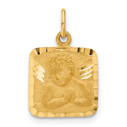 14K Satin and Diamond-Cut Angel Square Charm