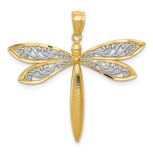 14k and White Rhodium Dragonfly Pendant