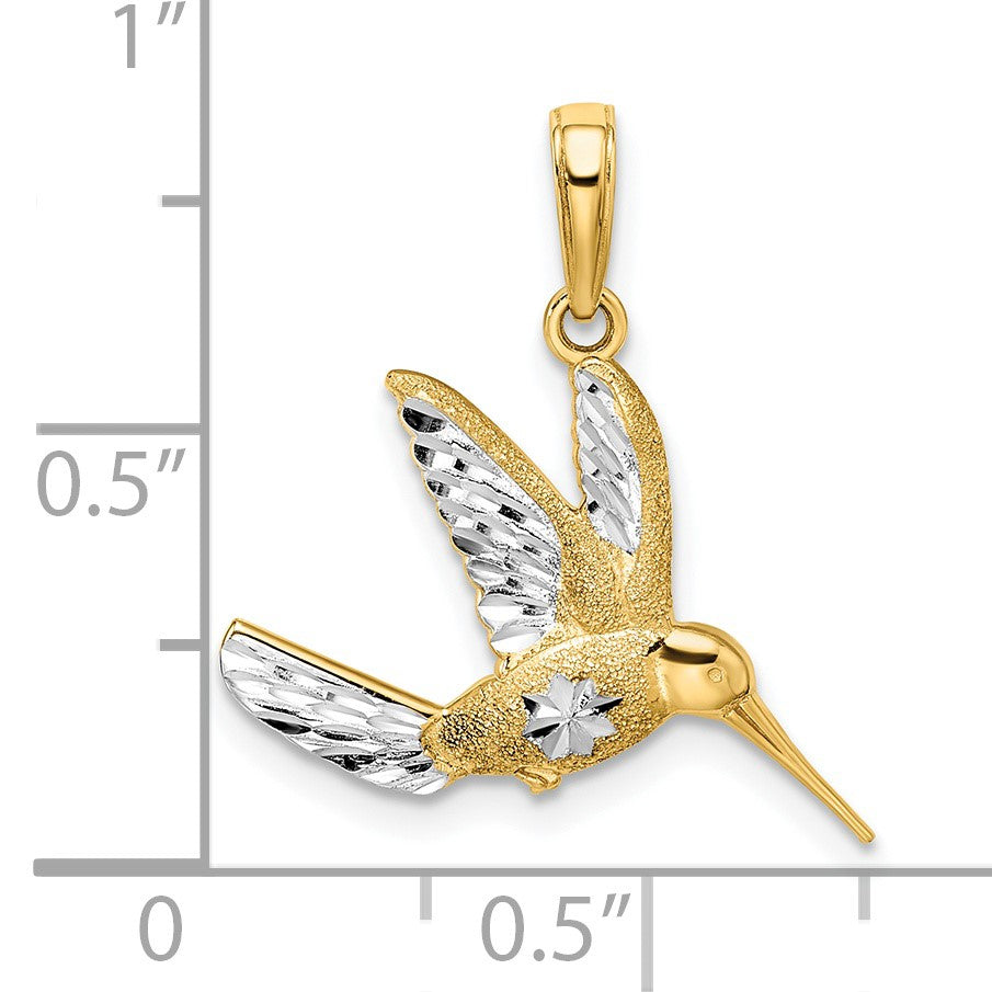 14k and White Rhodium Diamond-cut Hummingbird Pendant