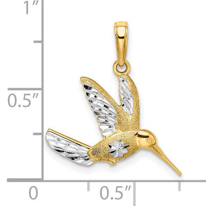 14k and White Rhodium Diamond-cut Hummingbird Pendant
