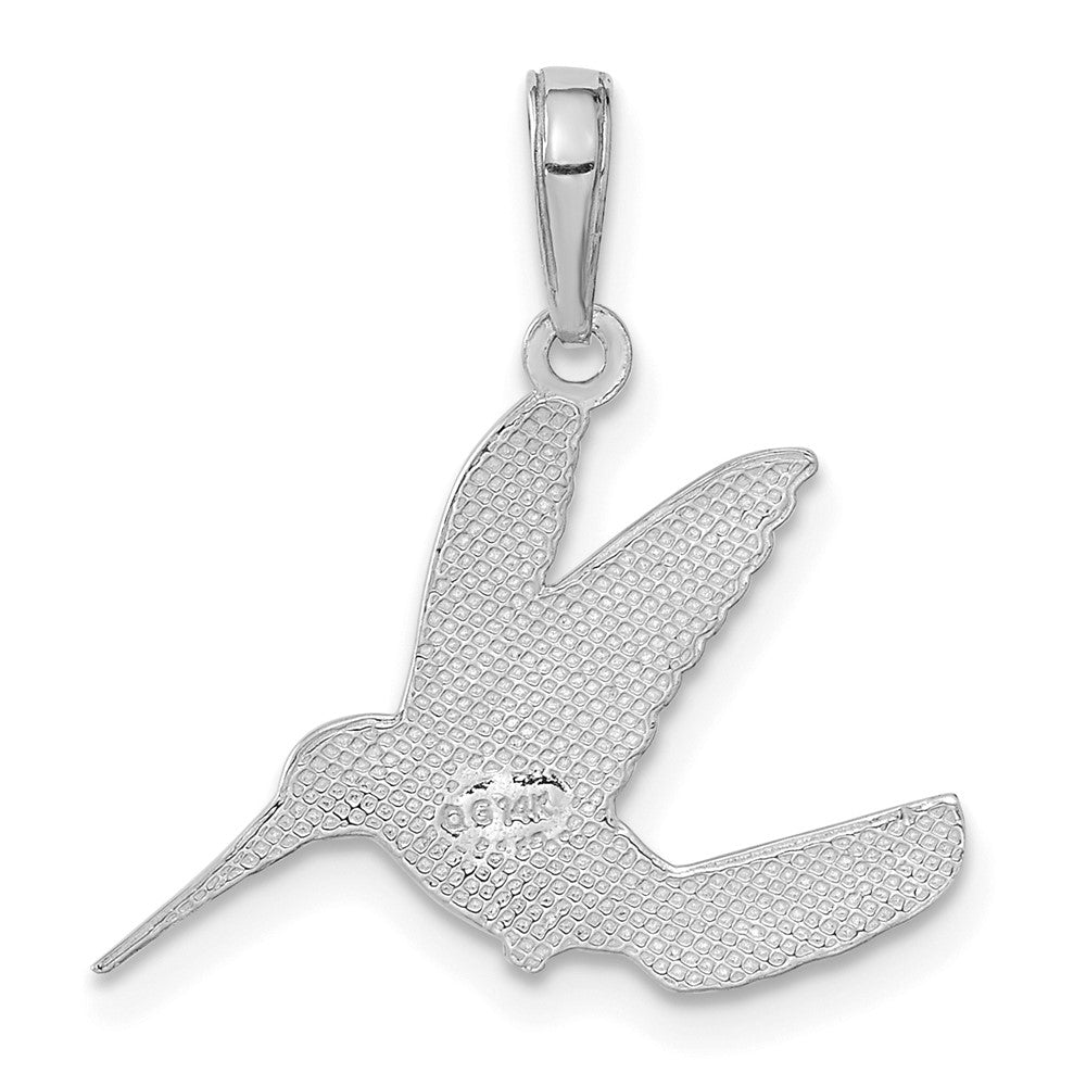 14K White Gold Polished Hummingbird in Flight Pendant