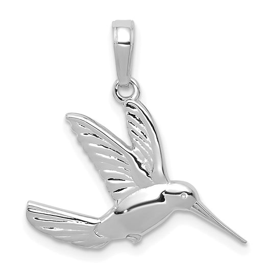 14K White Gold Polished Hummingbird in Flight Pendant