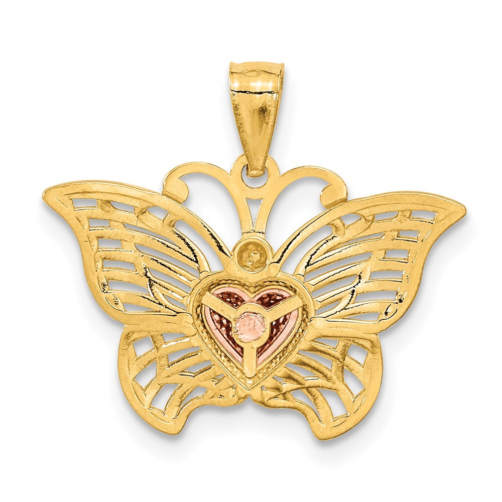 14k Two-tone w/White Rhodium Butterflyw/Heart Pendant