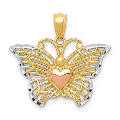 14k Two-tone w/White Rhodium Butterflyw/Heart Pendant