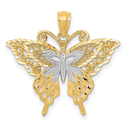 14k and White Rhodium Fancy Butterfly Pendant