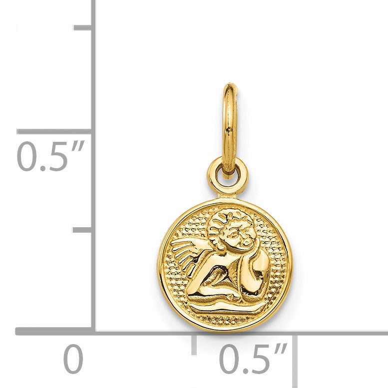 14k Small Polished Angel Round Charm