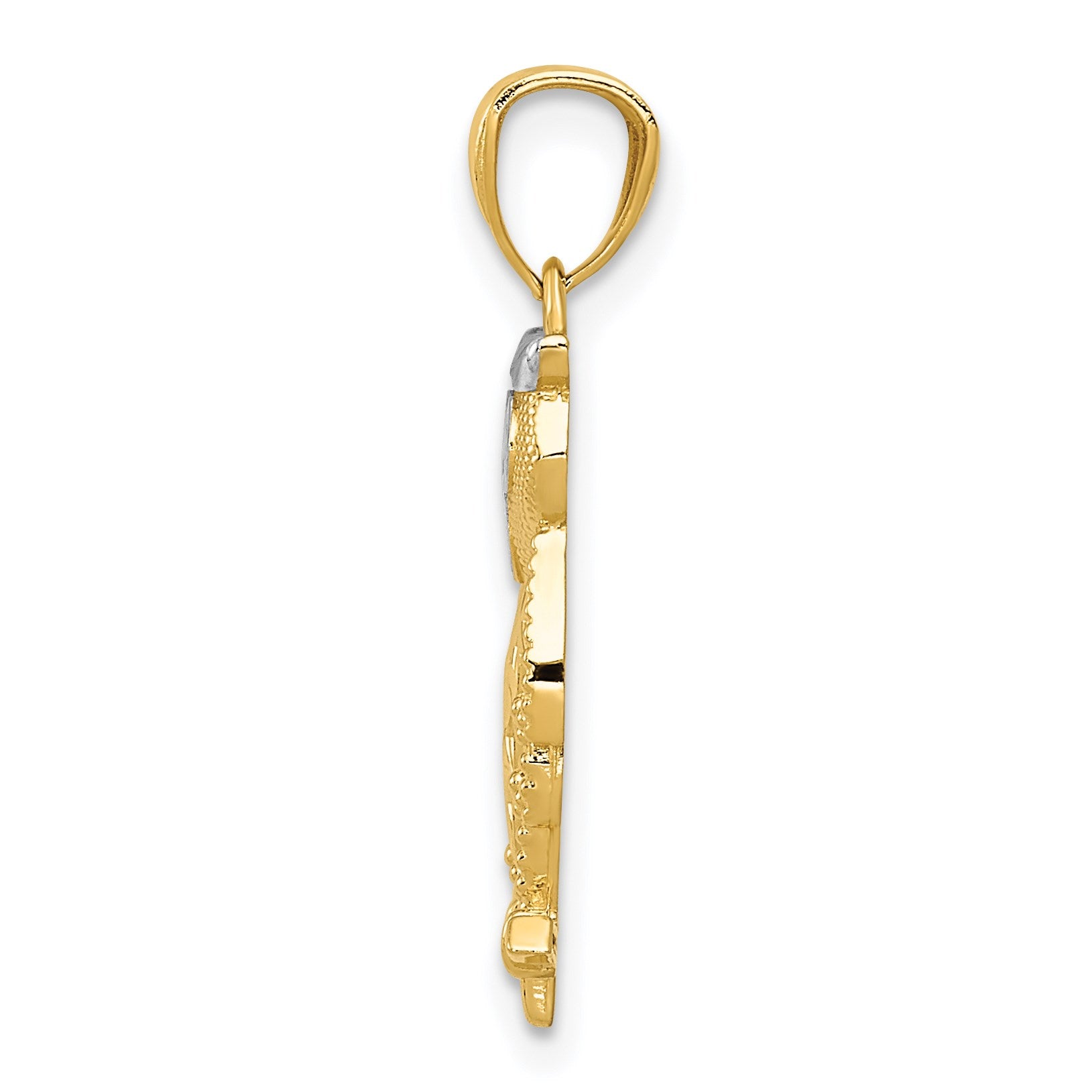 14k and White Rhodium Diamond-cut Owl Pendant
