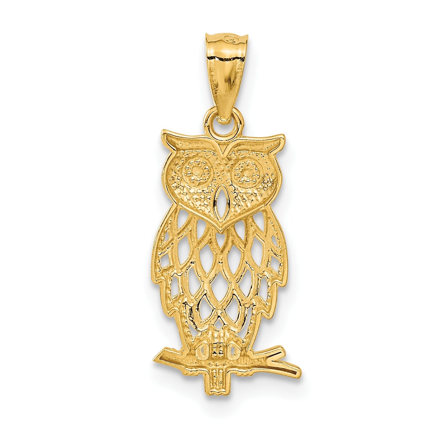 14k and White Rhodium Diamond-cut Owl Pendant