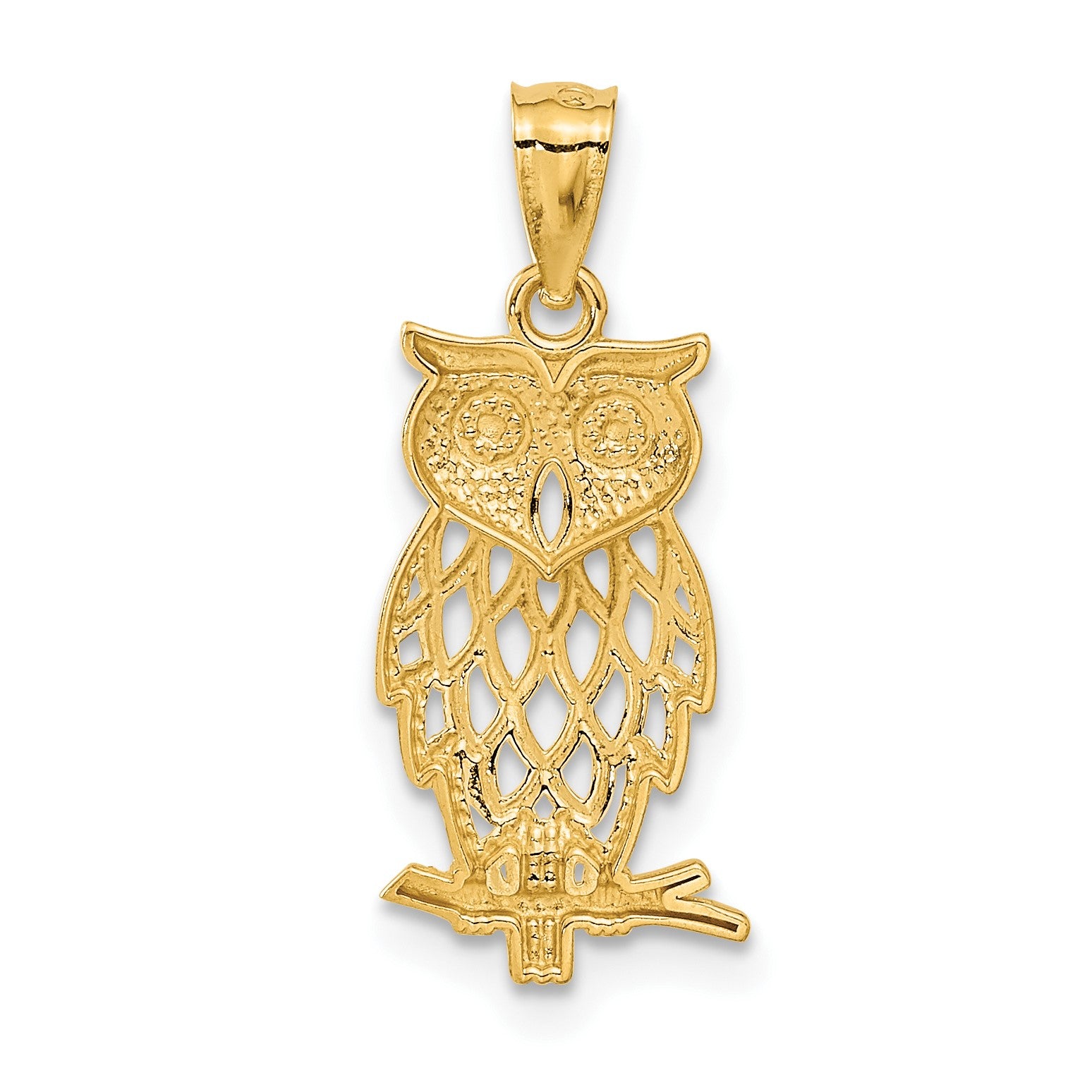 14k and White Rhodium Diamond-cut Owl Pendant