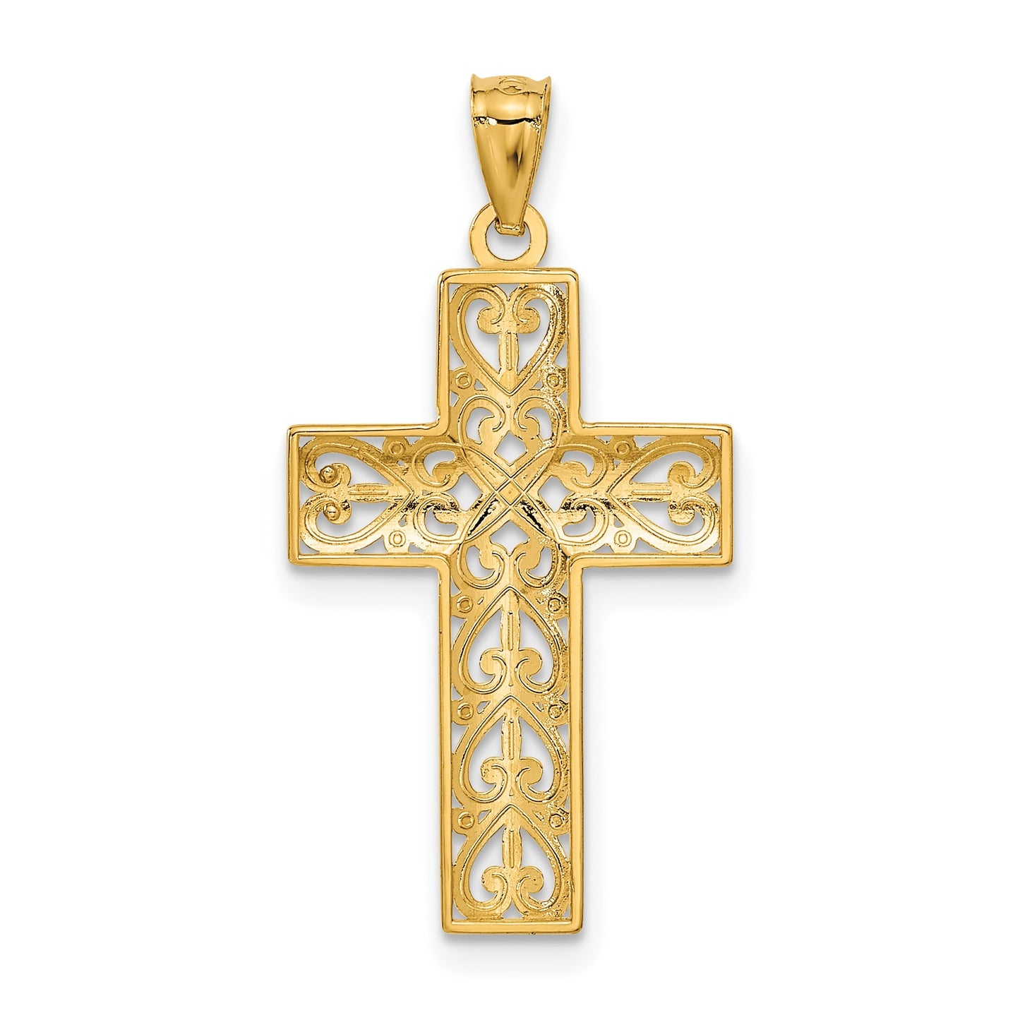 14k Diamond-cut Filigree Cross Pendant