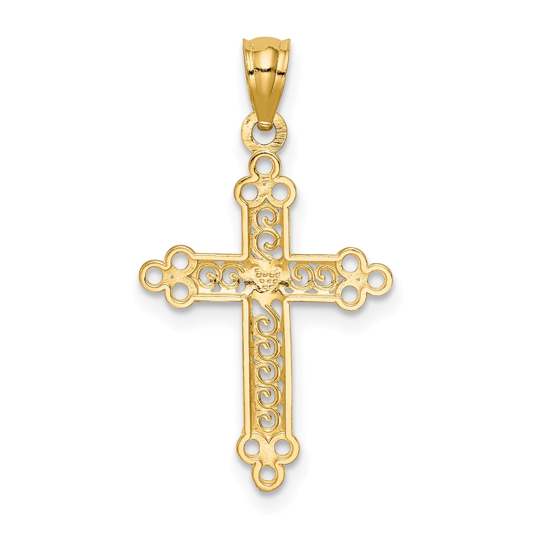 14k and White Rhodium Budded Cross with Heart Center Pendant
