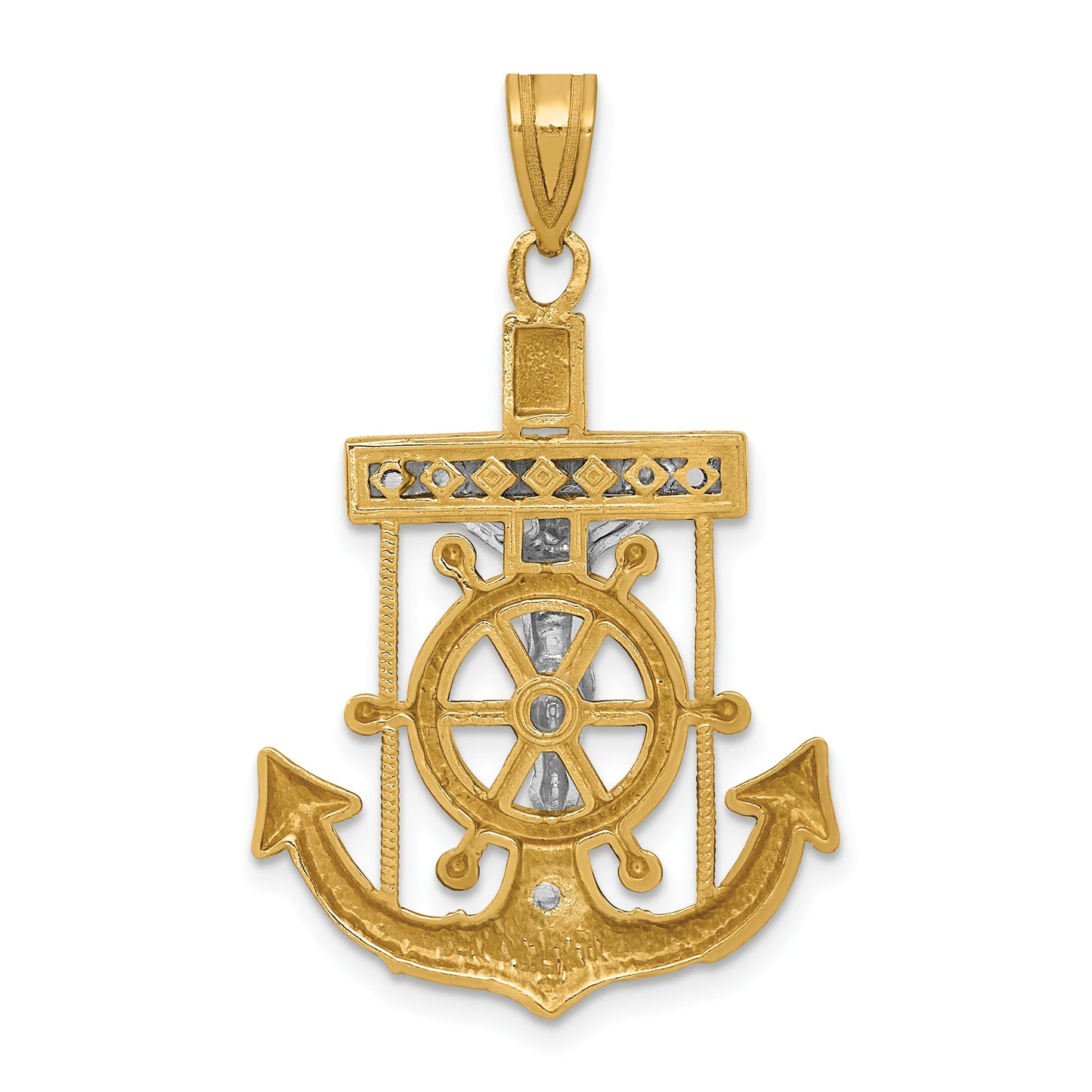 14k Two-tone Diamond-cut Mariners Crucifix Pendant