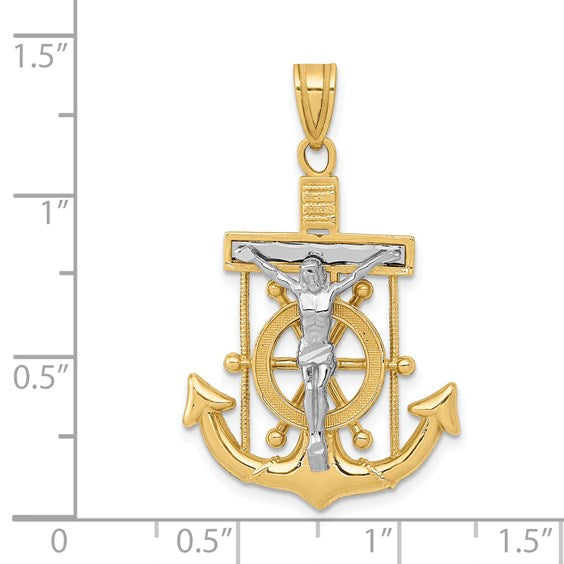 14k Two-tone Diamond-cut Mariners Crucifix Pendant