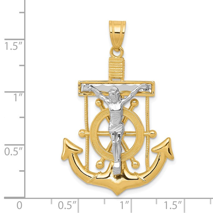 14k Two-tone Diamond-cut Mariners Crucifix Pendant