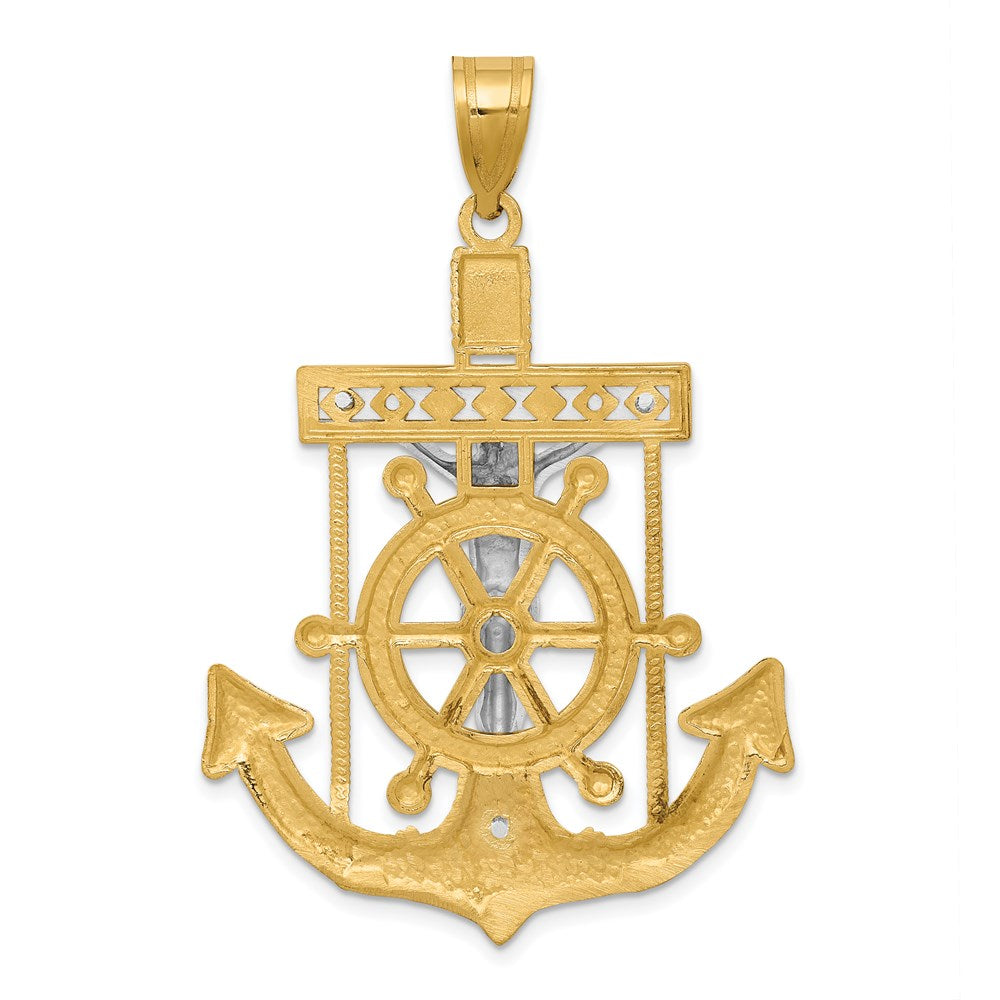 14k Two-tone Diamond-cut Mariner's Cross Pendant