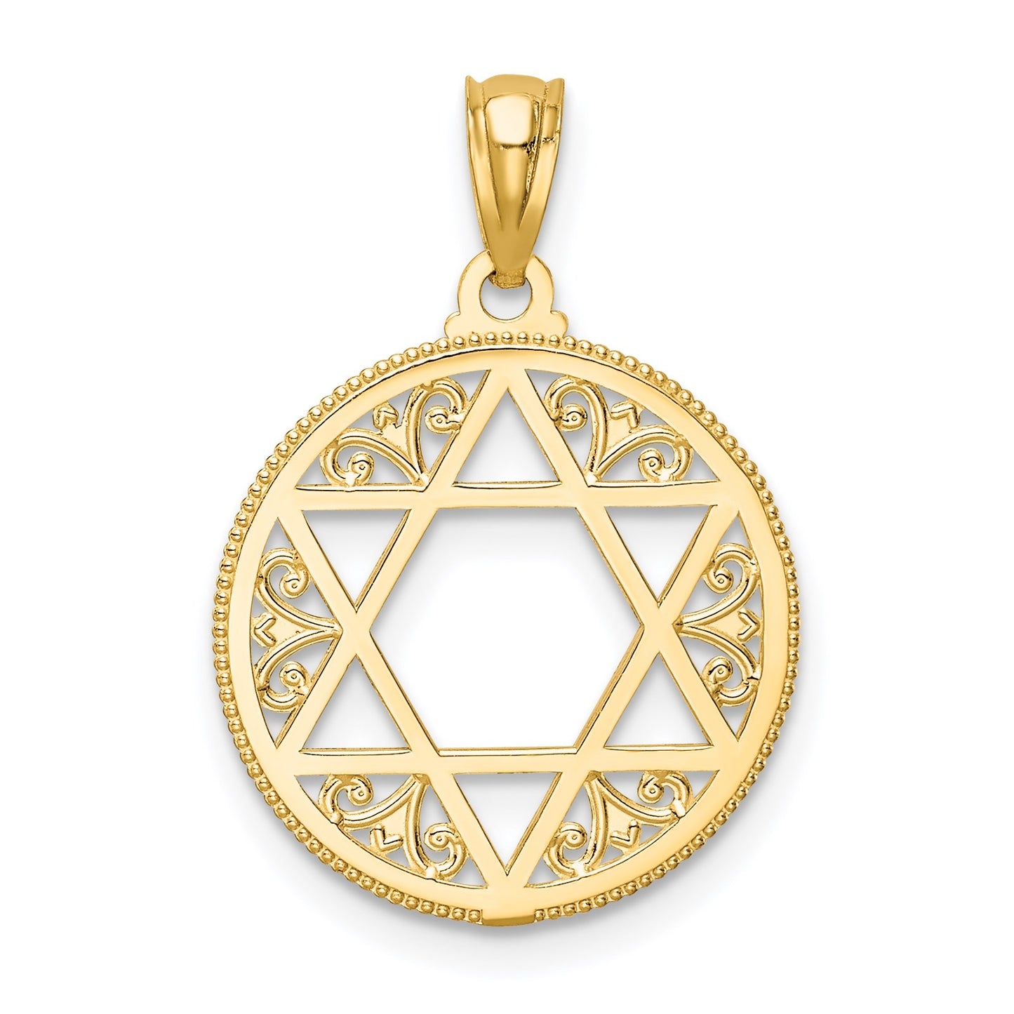 14k Filigree Star of David Round Pendant
