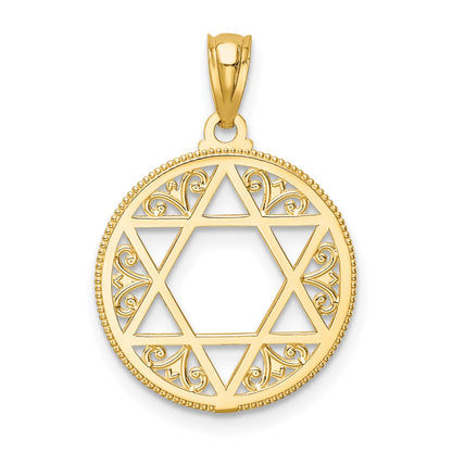 14k Filigree Star of David Round Pendant