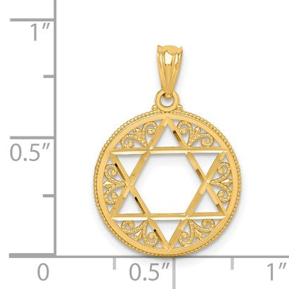 14k Filigree Star of David Round Pendant