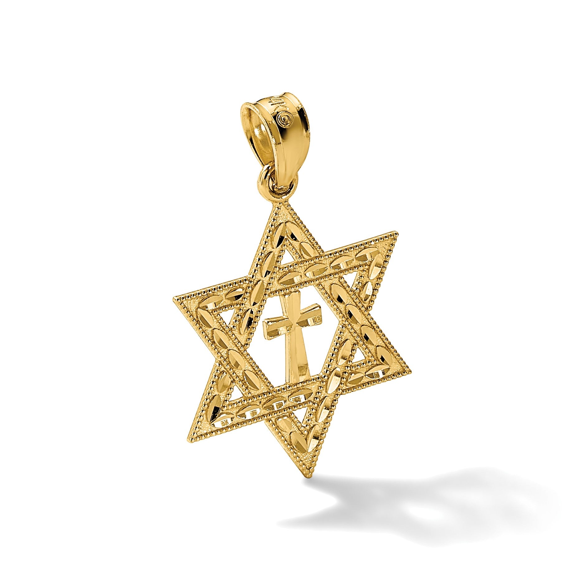 14k Diamond-cut Star of David with Cross Pendant
