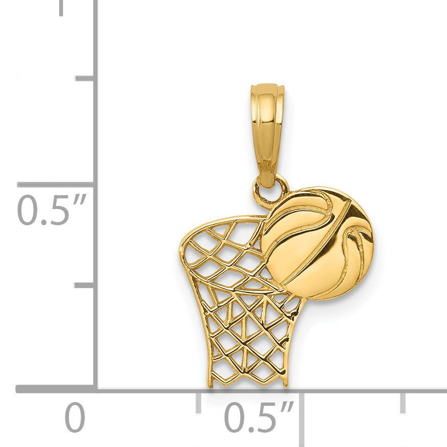14k Basketball Hoop and Ball Pendant