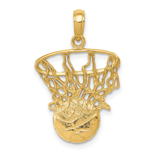 14k Swoosh Basketball and Net Pendant