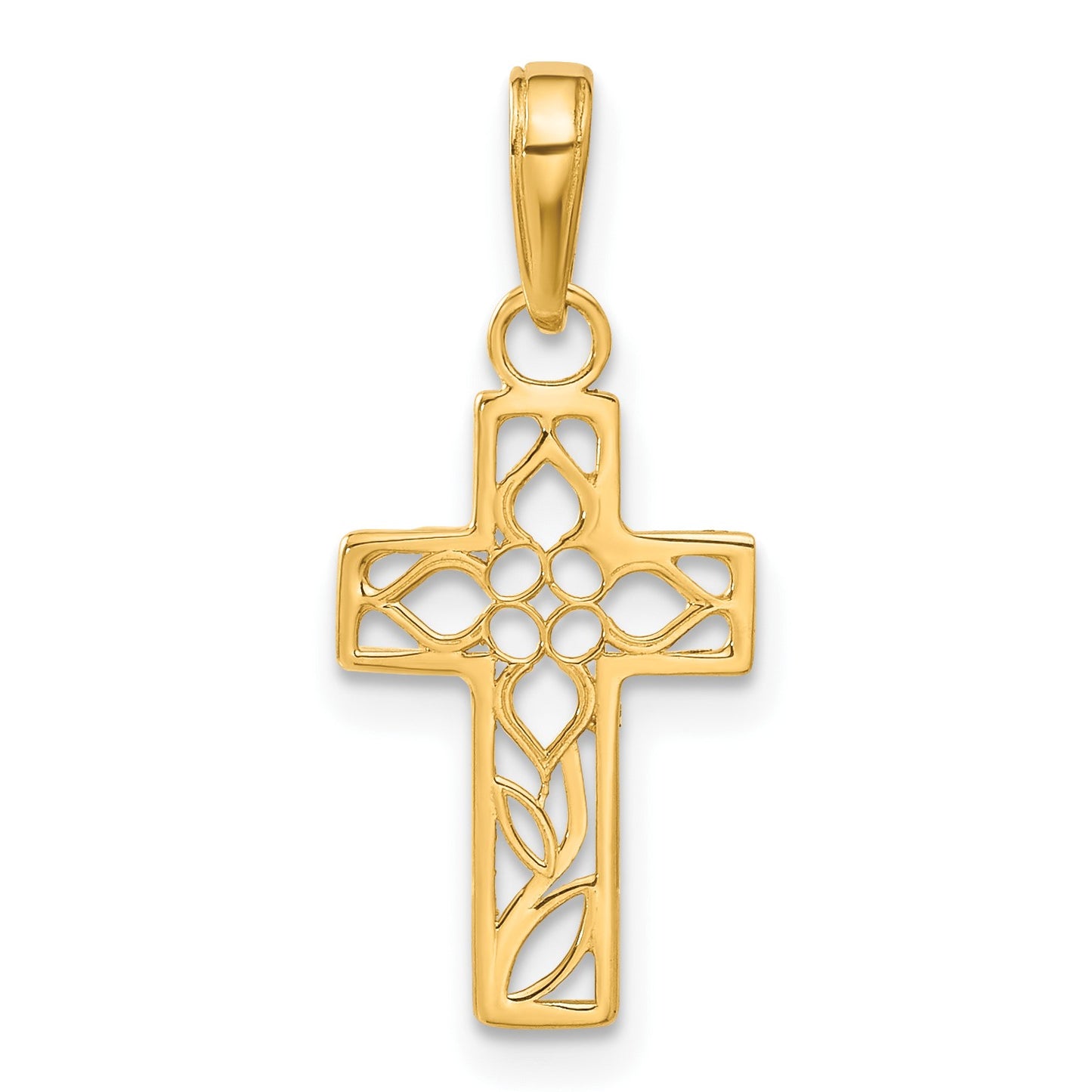 14K Cut-out Flower In Diamond-cut Cross Charm