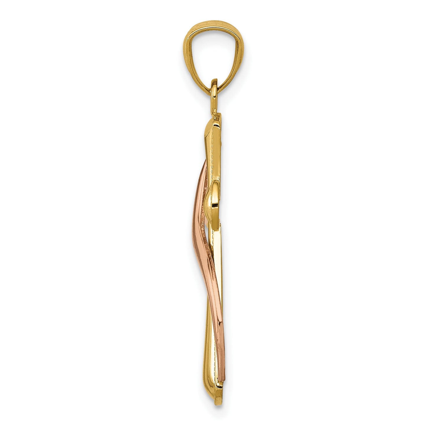 14K Two-Tone Polished Cross with Drape Pendant