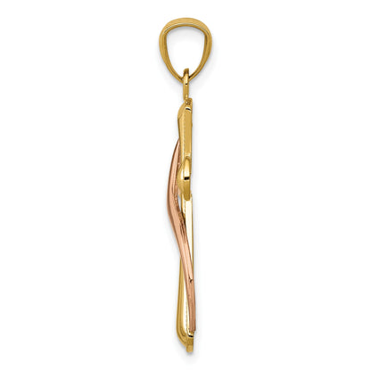 14K Two-Tone Polished Cross with Drape Pendant