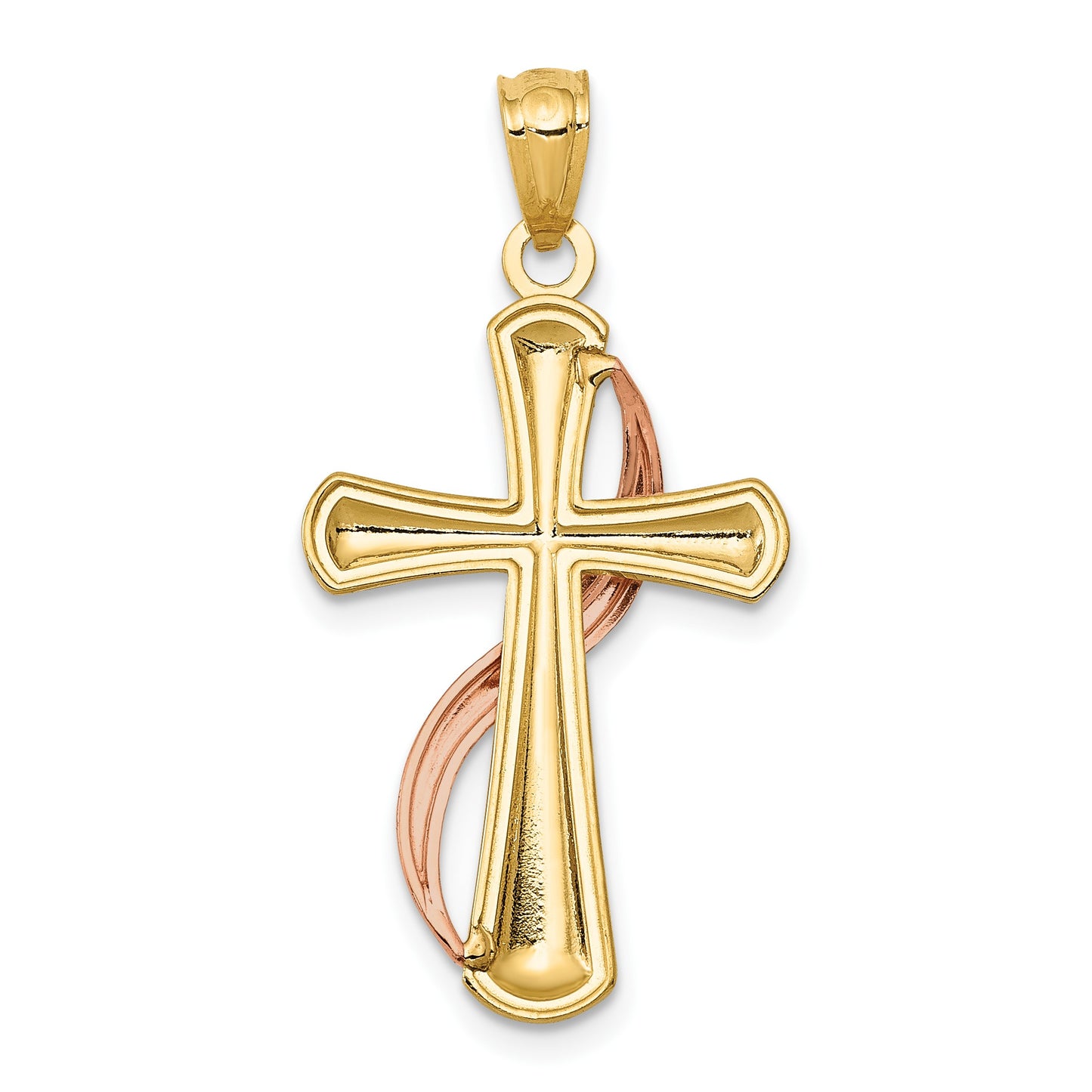 14K Two-Tone Polished Cross with Drape Pendant
