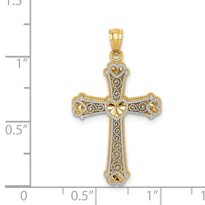 14k Two-tone Hearts Cross Pendant