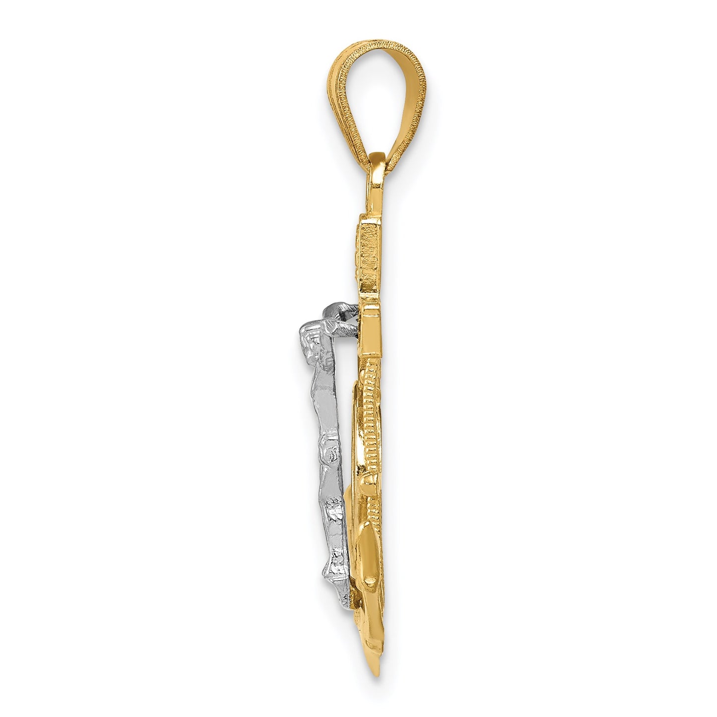 14k Tri-color Diamond-cut and Textured Mariners Crucifix Pendant