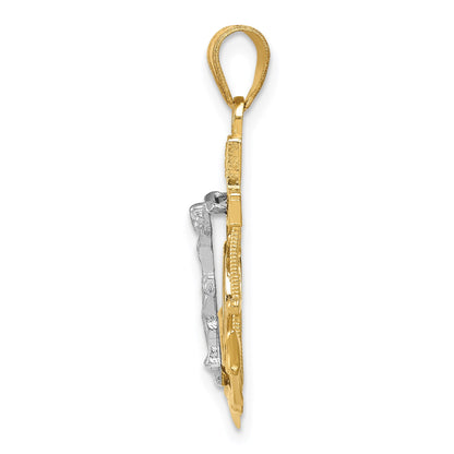14k Tri-color Diamond-cut and Textured Mariners Crucifix Pendant