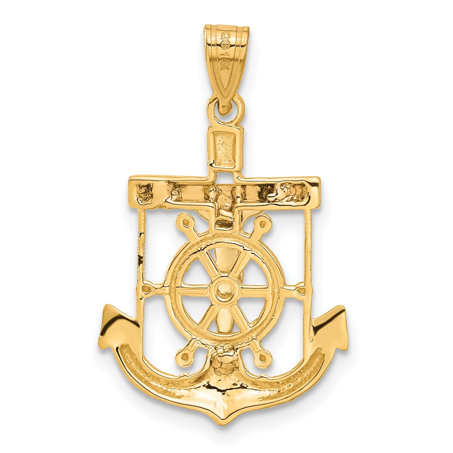 14k Tri-color Diamond-cut and Textured Mariners Crucifix Pendant
