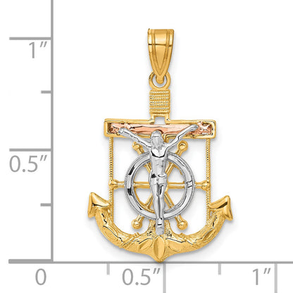 14k Tri-color Diamond-cut and Textured Mariners Crucifix Pendant