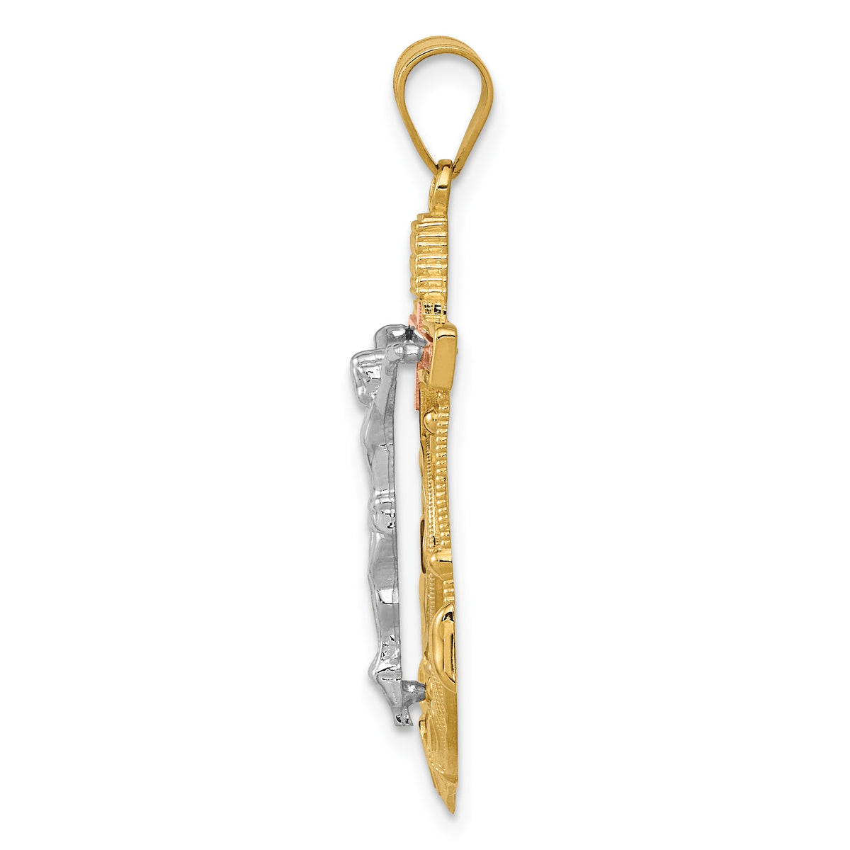 14k Tri-color Diamond-cut and Textured Mariners Crucifix Pendant