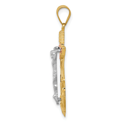 14k Tri-color Diamond-cut and Textured Mariners Crucifix Pendant
