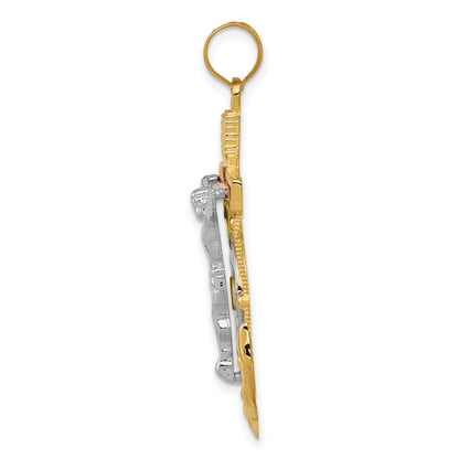 14k Tri-color Diamond-cut and Textured Mariners Crucifix Pendant