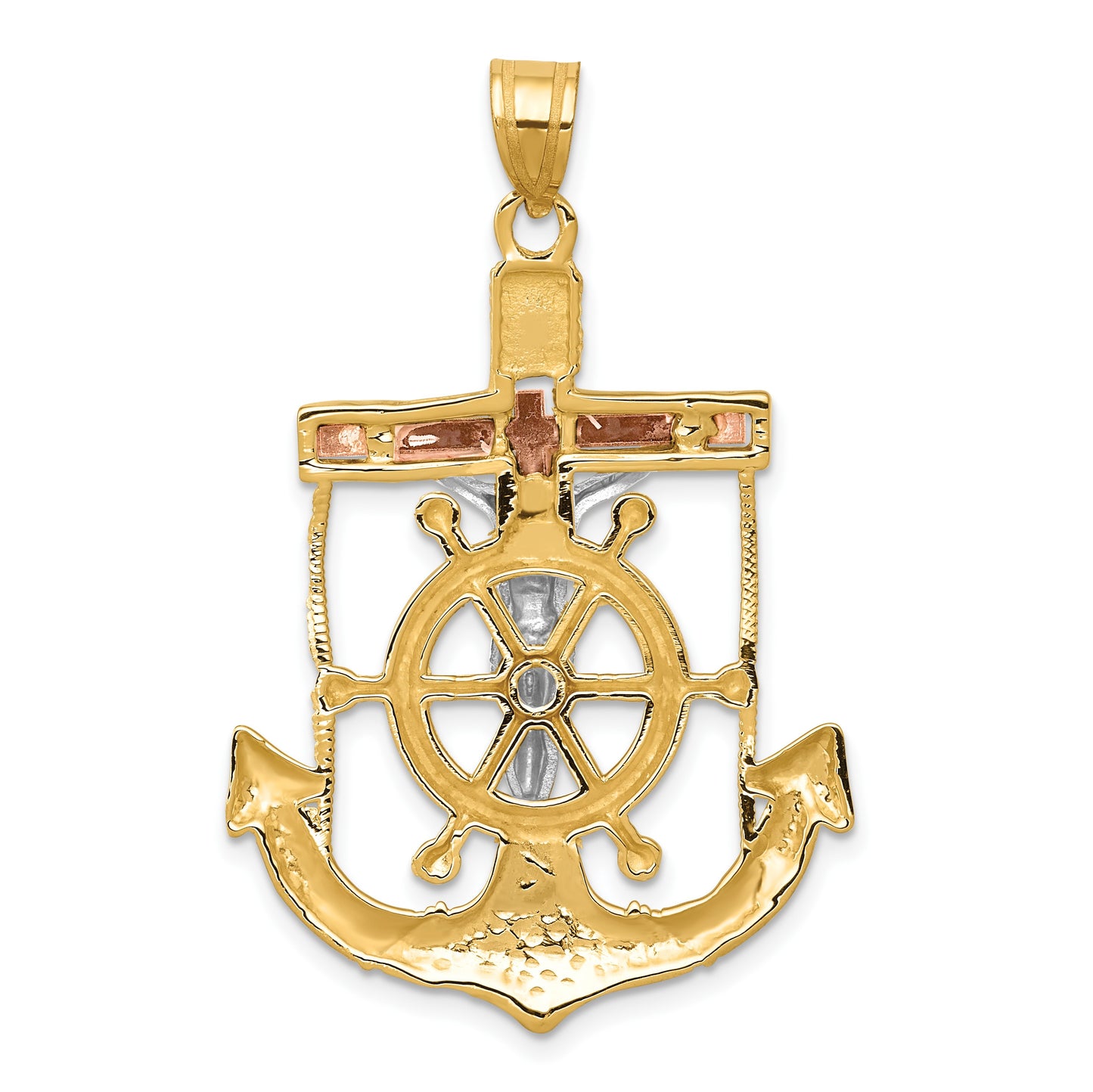 14k Tri-color Diamond-cut and Textured Mariners Crucifix Pendant