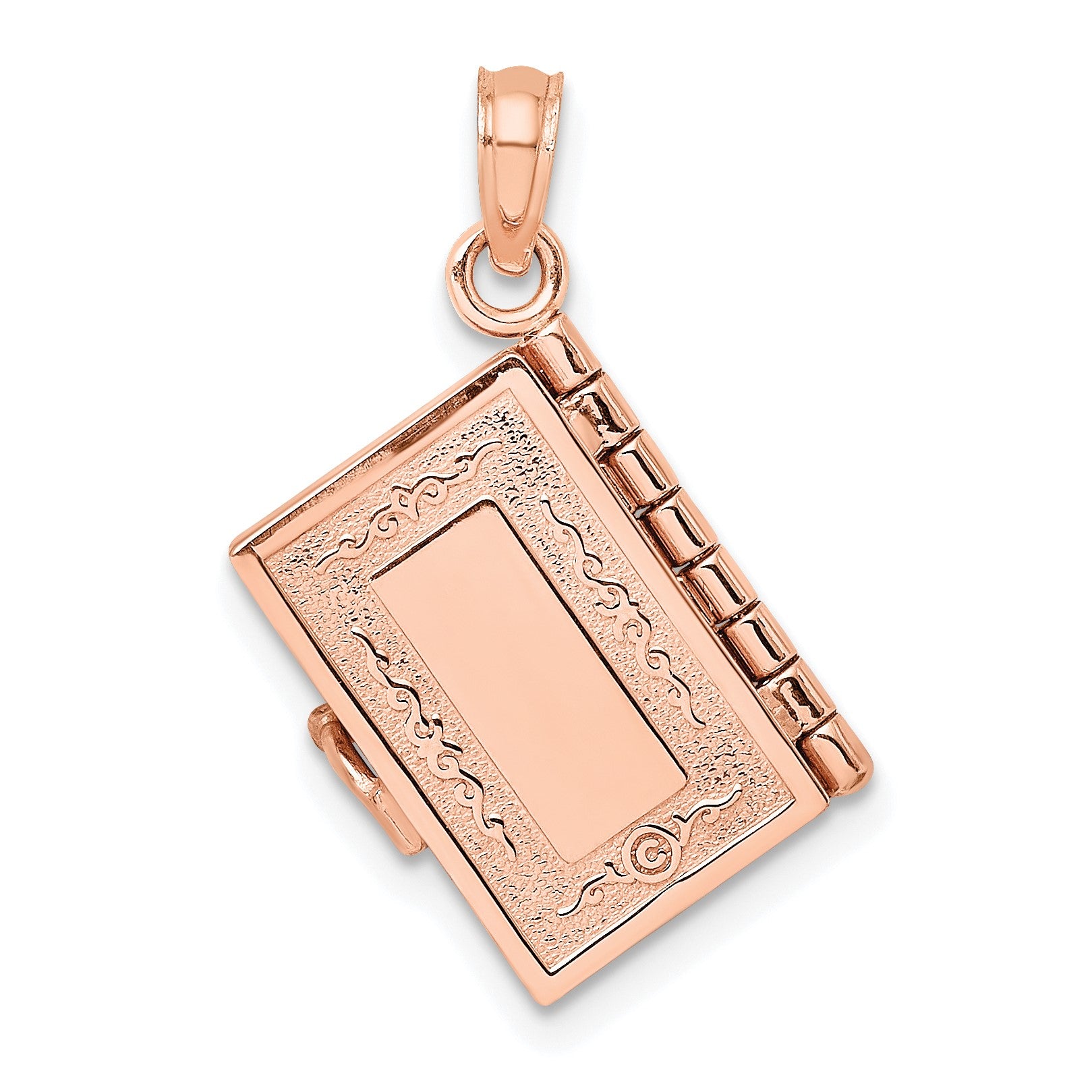 14k Rose Gold 3-D HOLY BIBLE with Lord's Prayer and Moveable Pages Pendant