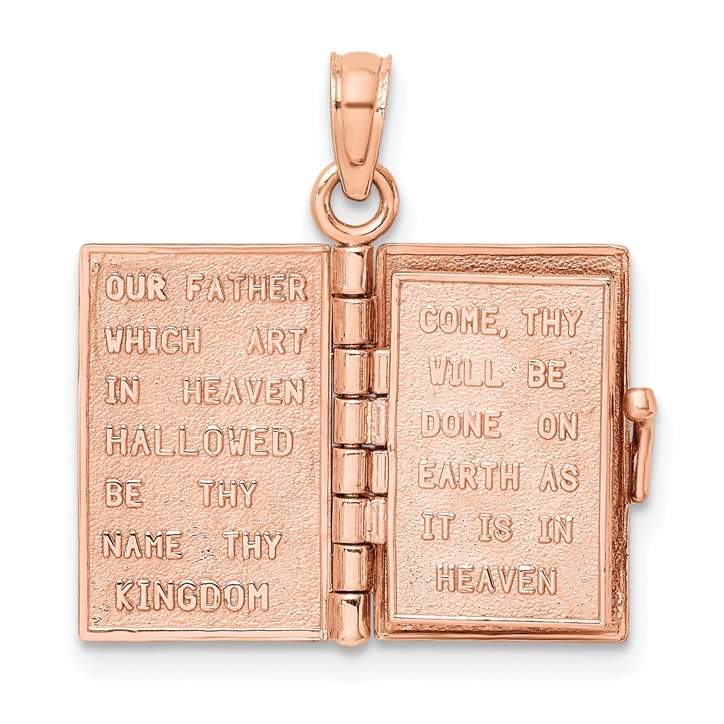 14k Rose Gold 3-D HOLY BIBLE with Lord's Prayer and Moveable Pages Pendant