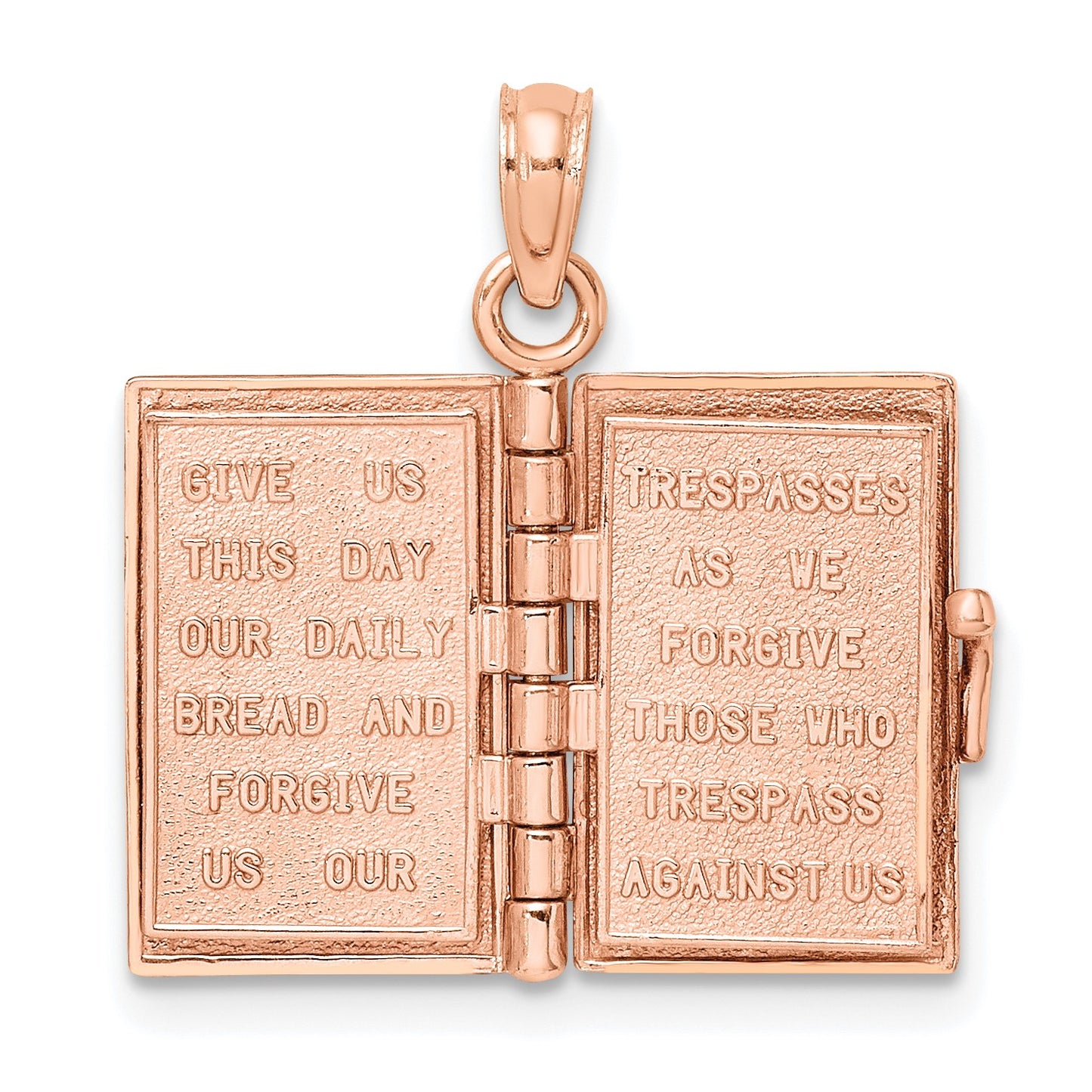 14k Rose Gold 3-D HOLY BIBLE with Lord's Prayer and Moveable Pages Pendant