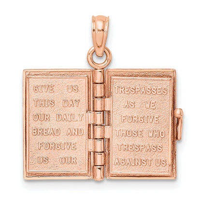 14k Rose Gold 3-D HOLY BIBLE with Lord's Prayer and Moveable Pages Pendant