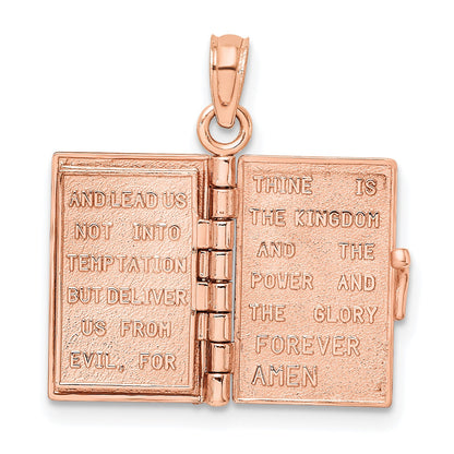 14k Rose Gold 3-D HOLY BIBLE with Lord's Prayer and Moveable Pages Pendant