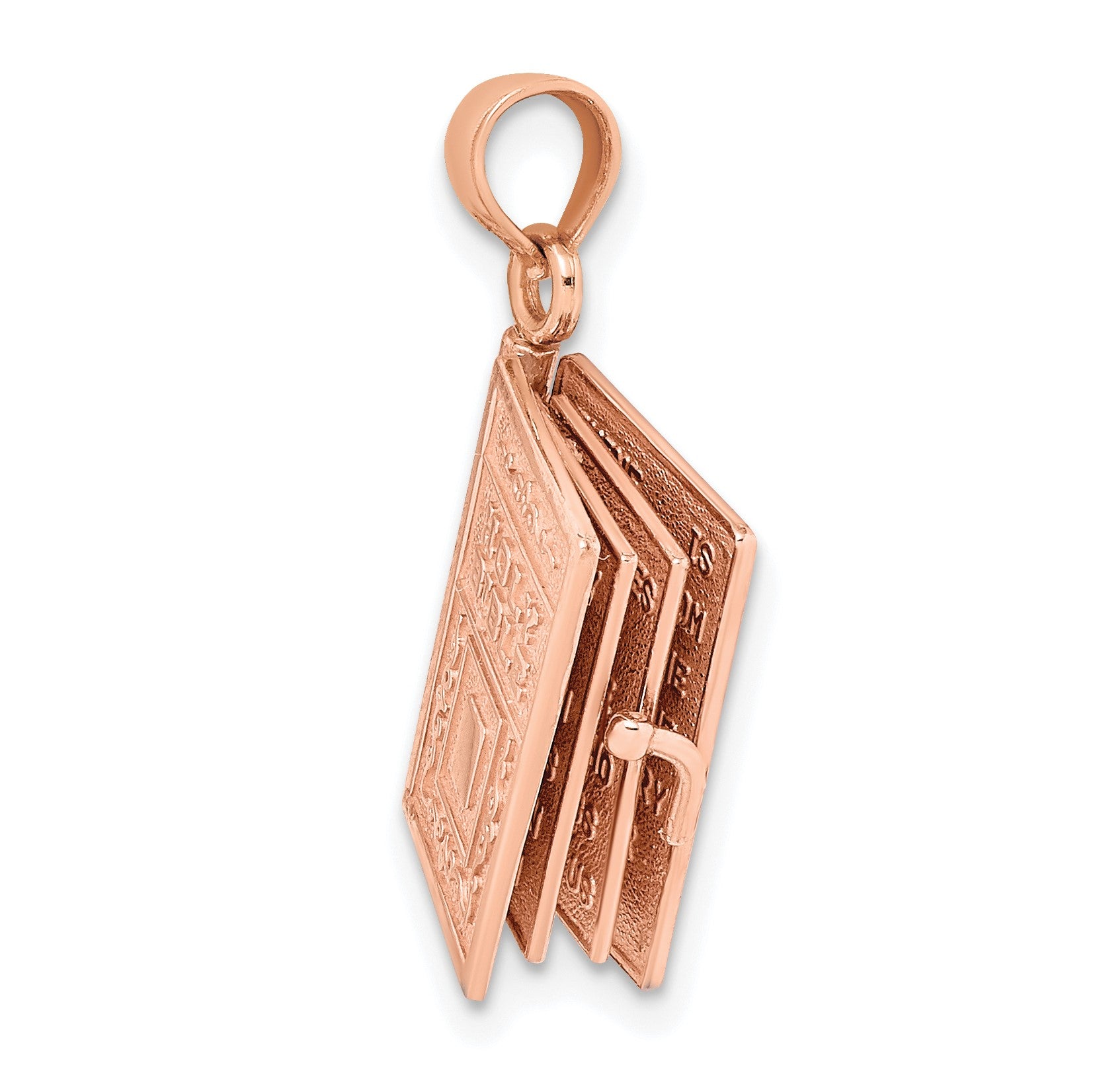 14k Rose Gold 3-D HOLY BIBLE with Lord's Prayer and Moveable Pages Pendant