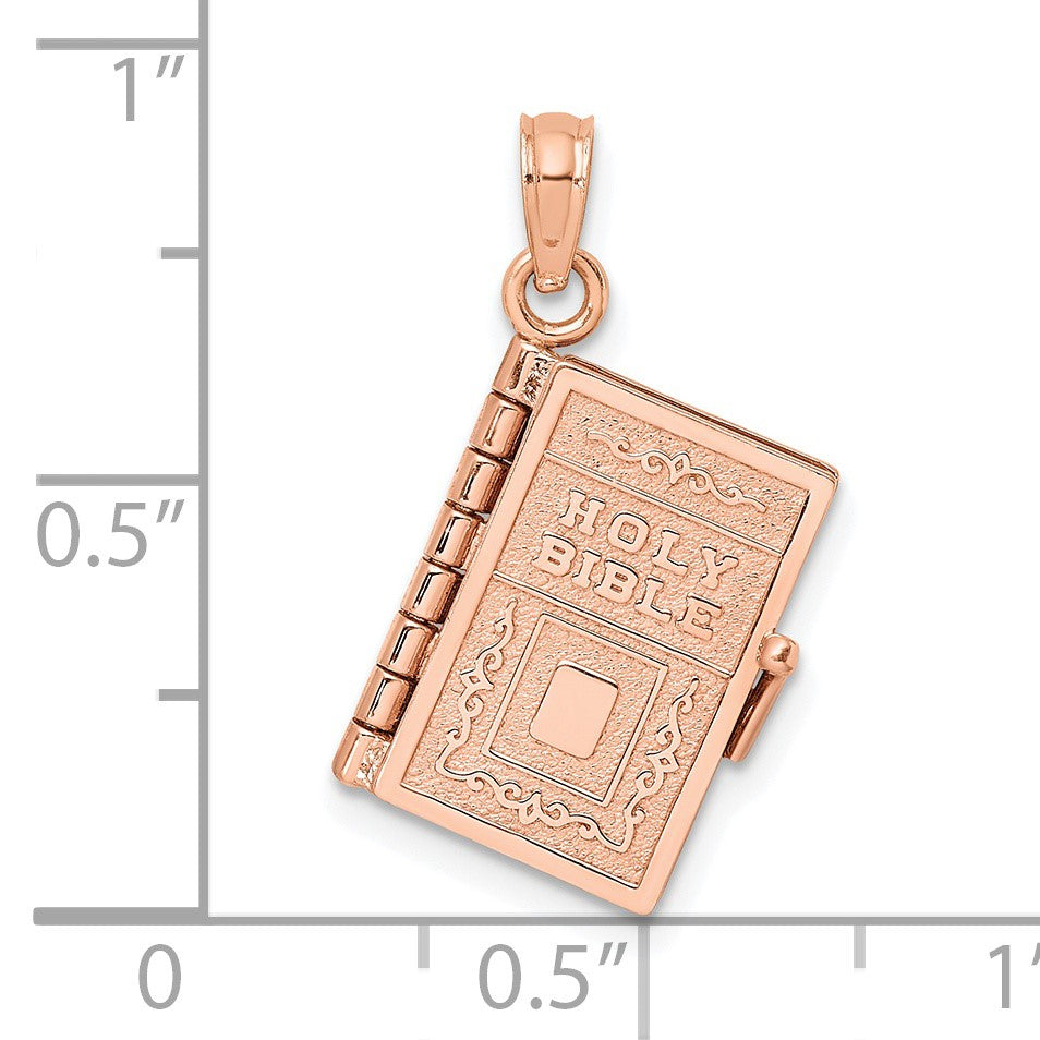 14k Rose Gold 3-D HOLY BIBLE with Lord's Prayer and Moveable Pages Pendant