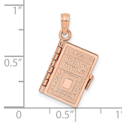 14k Rose Gold 3-D HOLY BIBLE with Lord's Prayer and Moveable Pages Pendant