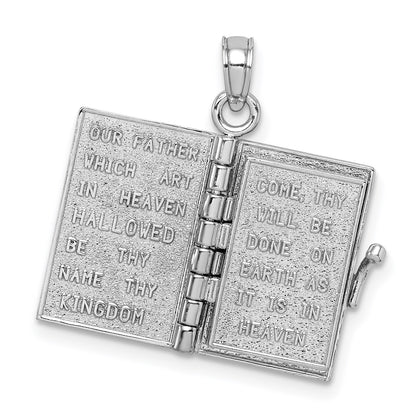 14k White Gold 3-D HOLY BIBLE with Lord's Prayer and Moveable Pages Pendant
