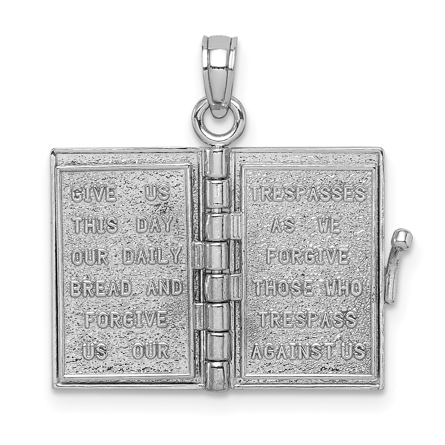 14k White Gold 3-D HOLY BIBLE with Lord's Prayer and Moveable Pages Pendant